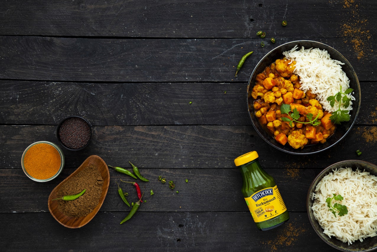 Kichererbsen-Curry mit Blumenkohl und Süßkartoffeln