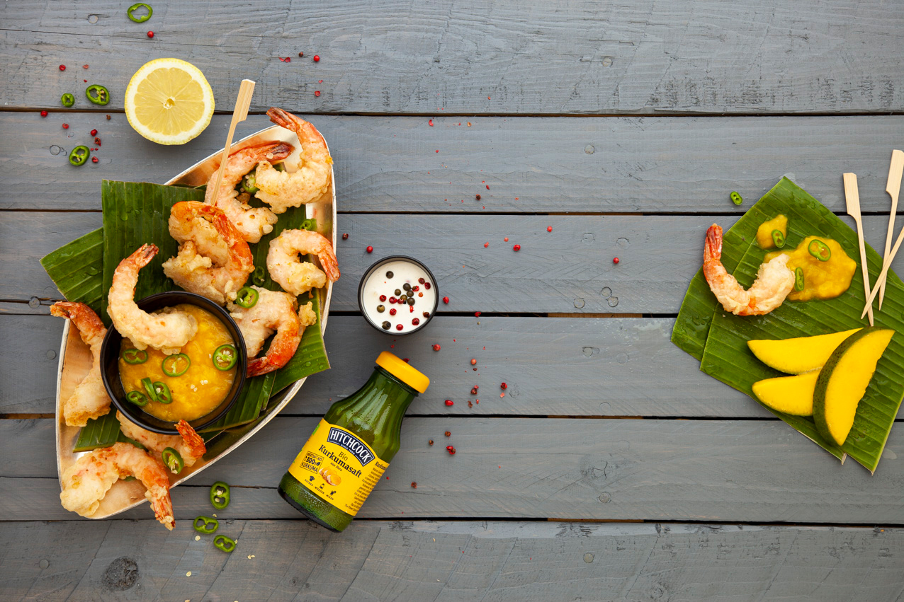 Tempura Garnelen mit Mango-Kurkuma-Dip
